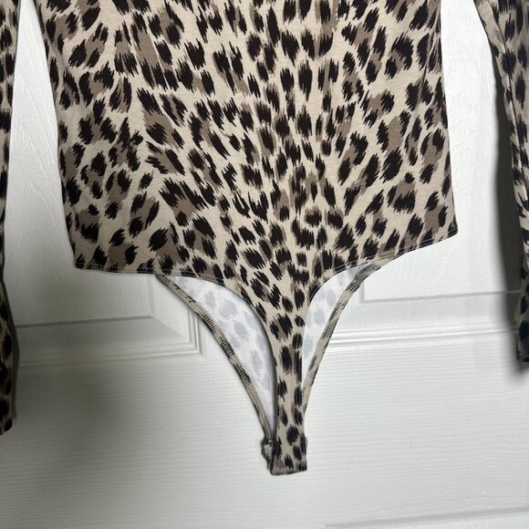 Banana Republic Factory Animal Print Bodysuit Thong Long Sleeve XS Cheetah Fall - Picture 7 of 9
